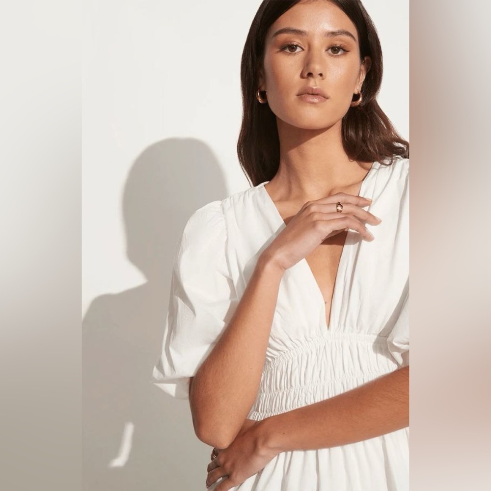 Faithful the Brand Valledoria Puff Sleeve V-neck Mini Dress - White - US Size 4 - Picture 2 of 15